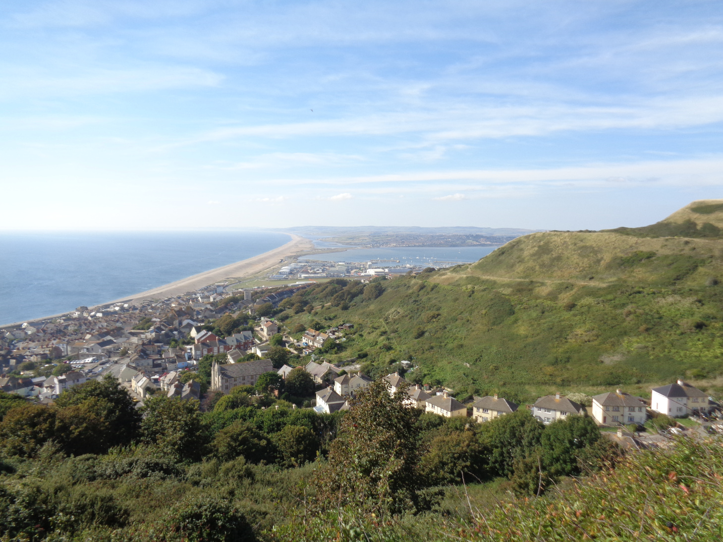 A photograph of the view over Portland Harbour from the top of Portland.